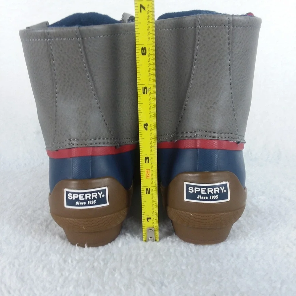 Sperry Syren Gulf Duck Rain Boots Ankle Zip Navy‎ Red Gray Women's 8 Winter Rain
